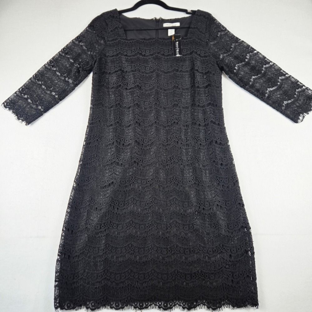 White House Black Market‎ NWT Lace Dress Medium Black  Sheath 3/4 Sleeve (D12)